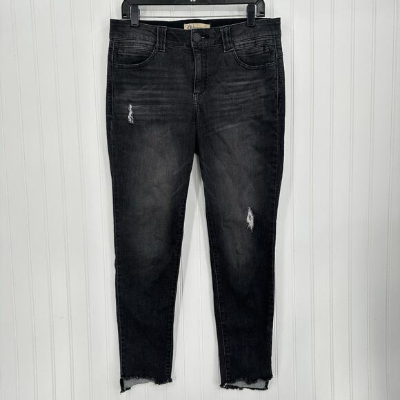 Democracy Jeans Womens 10 Skinny Ab Technology Black Denim Distressed Grunge - Picture 1 of 12